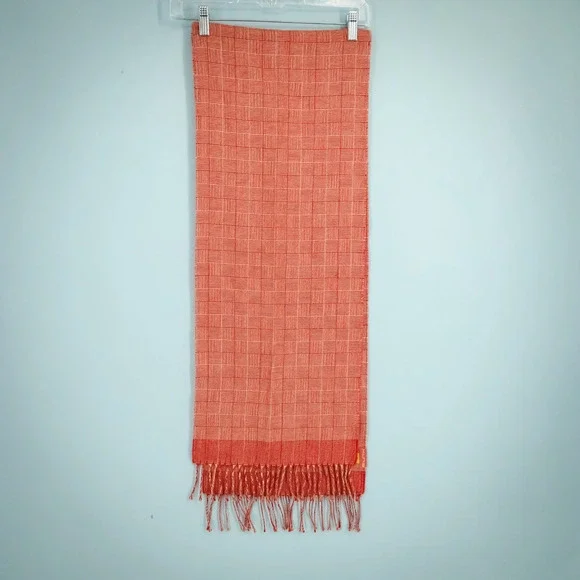 Kuna Red Plaid Print Baby Alpaca Soft Rectangle Fringe Ends Winter Scarf - Picture 2 of 6